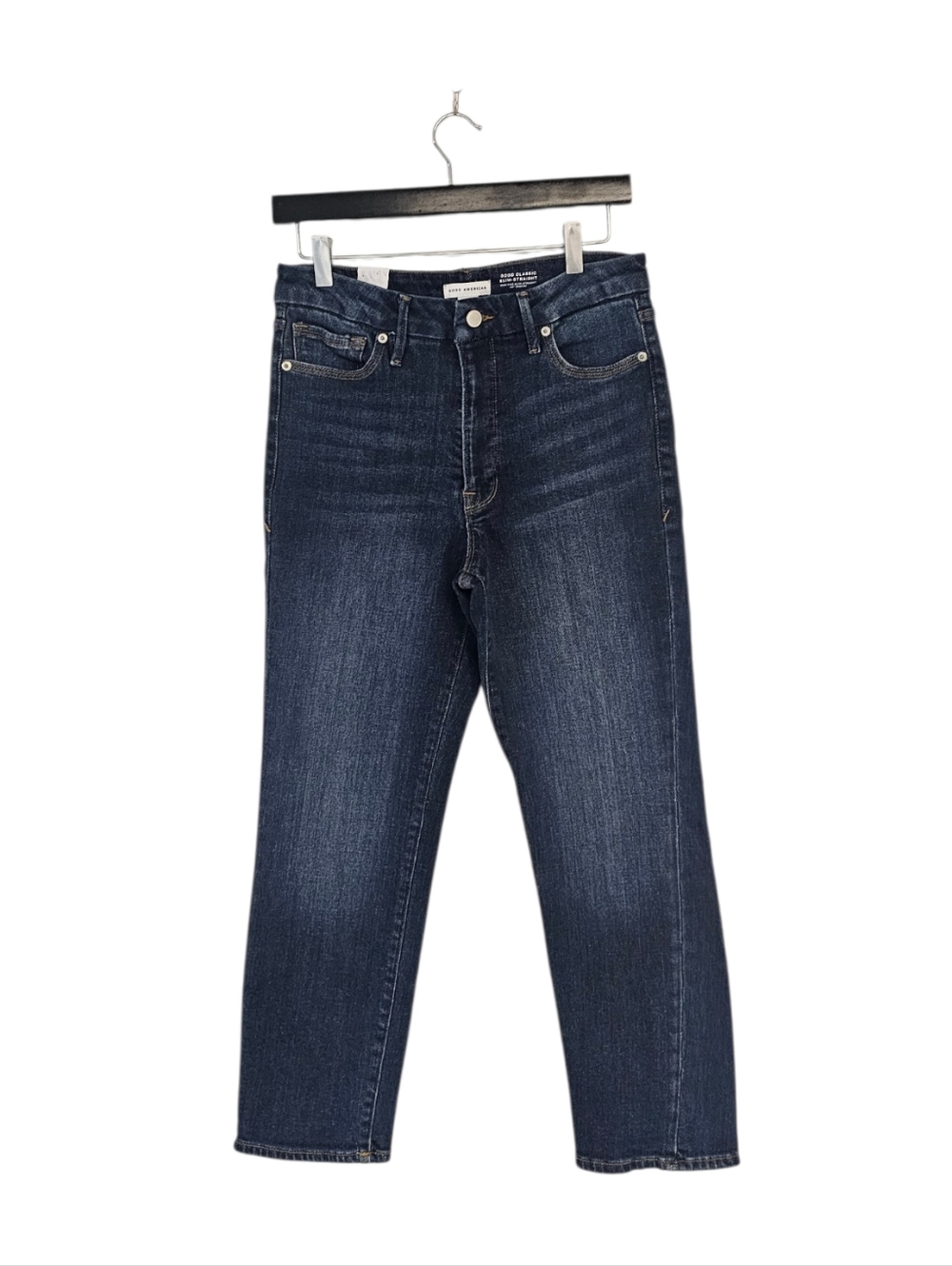 Good American Good Classic Slim Straight High Rise Slim Dark Blue Jeans 29 NWT